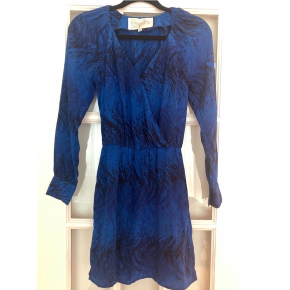 Rory Beca Blue Printed 100% Silk Surplice Dress - Picture 2 of 6